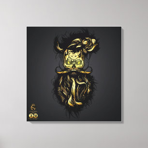 Toile Tête de mort hipster skulls barbu et moustachu or