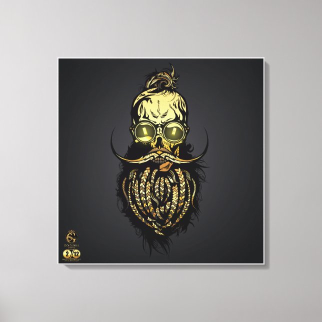 Toile Tête de mort hipster skulls barbu et moustachu or (Recto)