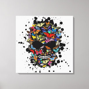 Toile tete de mort papillon hipster skull crane butterfl