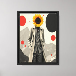 Toile Tête de tournesol surréaliste homme en costume