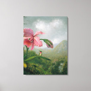 Toile TÊTE orchidée et colibri près d'une cascade 1902