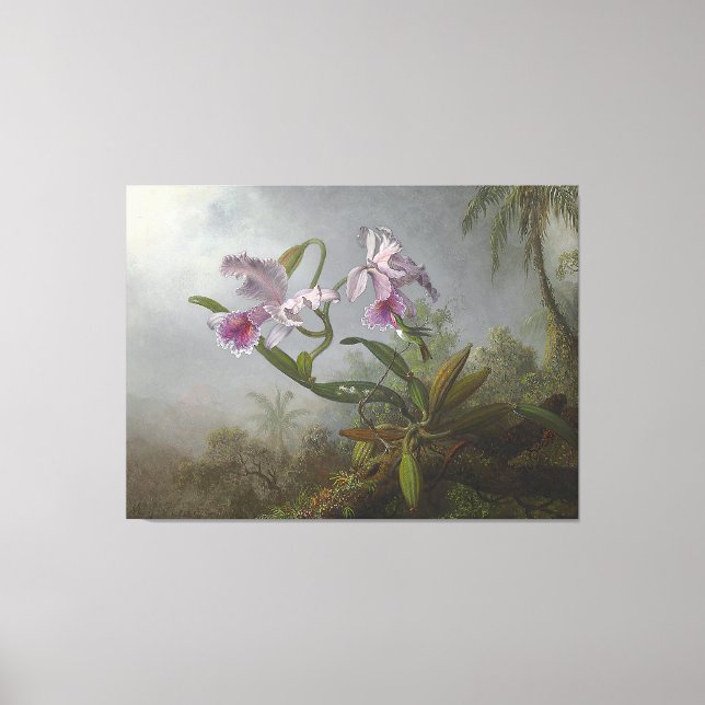 Toile TÊTE - Orchidées roses et colibris sur une brindil (Recto)