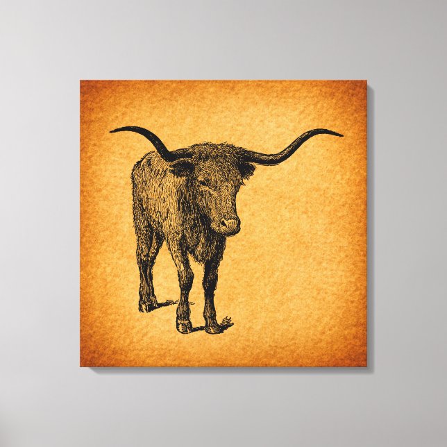 Toile Texas Longhorn Bull Rustic Vintage Western (Recto)