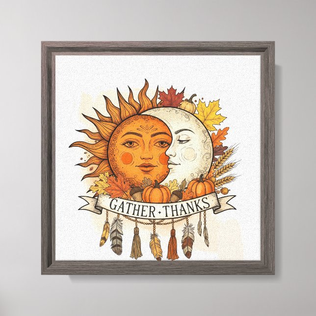 Toile Thanksgiving Boho Wall Art - Russe Sun & Moon Cel (Recto)