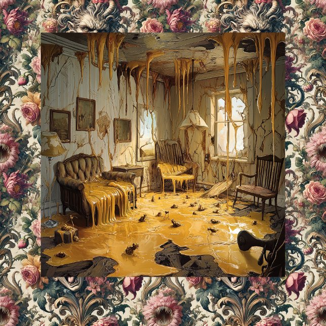 Toile The Melting Room — Gothic Surreal Canvas Art (The Melting Room + Baroque Hunger Pains)