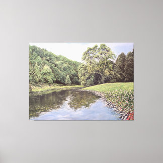 Toile The Serene Waterway: Realistic River Landscape Oil