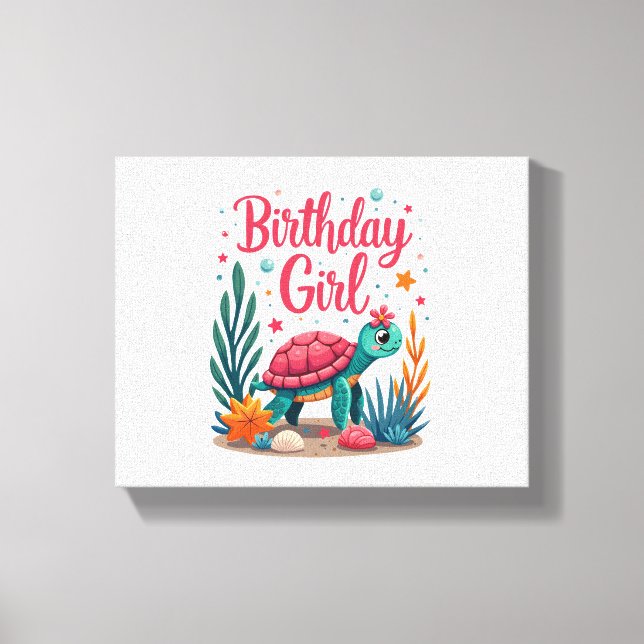 Toile Thème de fête d'anniversaire Tortue de mer Fille d (Recto)