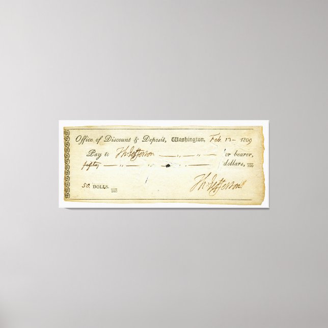 Toile Thomas Jefferson Signature sur chèque bancaire 180 (Recto)
