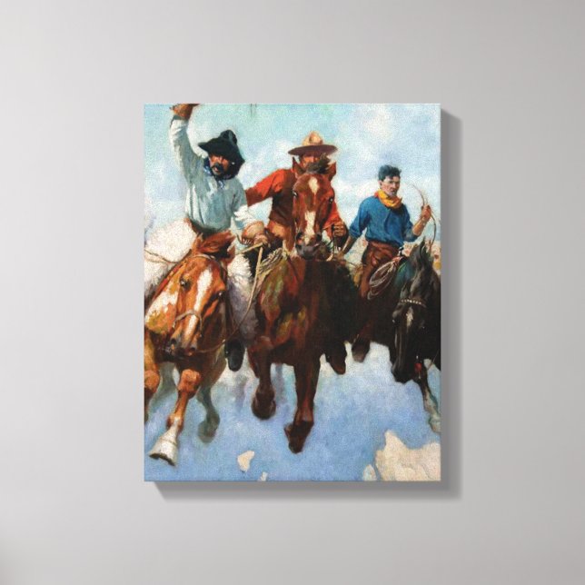 Toile "Three Montana Cowboys" par W Herbert Dunton (Recto)