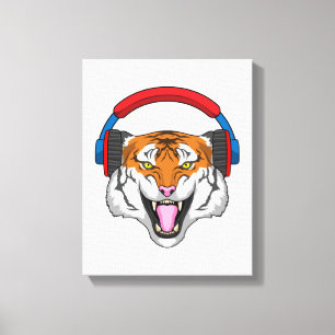 Toile Tiger en musique avec casque