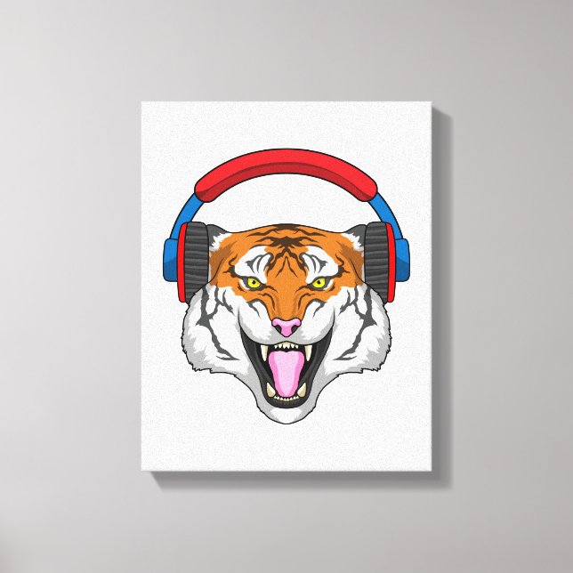 Toile Tiger en musique avec casque (Recto)