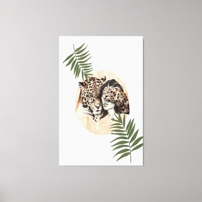 Toile tiger fille jungle feuilles verts (Recto)