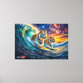 Toile Tigers Surfing Space Design par Rich AMeN Gill