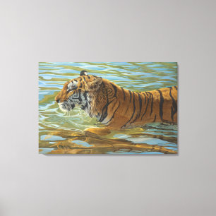 Toile Tigre Baignade Grosse Chat Peinture Acrylique