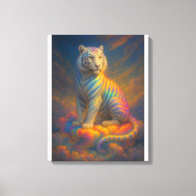 Toile Tigre Blanc Arc-en-Ciel Céleste – Peinture d'Art F (Recto)