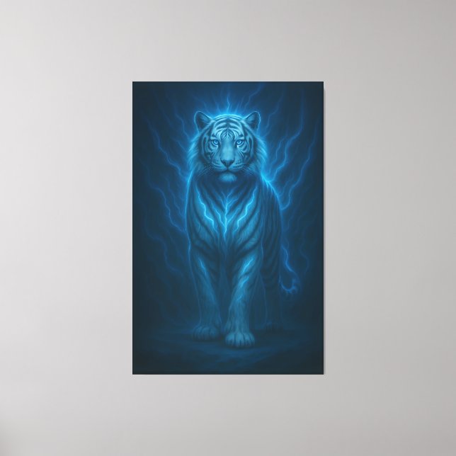 Toile Tigre Blanc Céleste Bleu-Électrique – Ventilateur  (Recto)