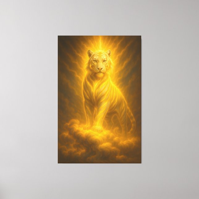 Toile Tigre Blanc Céleste Doré Ascension – Divin Ri (Recto)