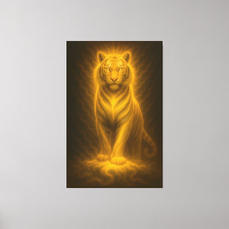 Toile Tigre Blanc Céleste Doré – Fantaisie de Halo Divin