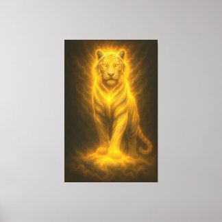 Toile Tigre Blanc Céleste Doré – Halo Divin Beaux-Arts