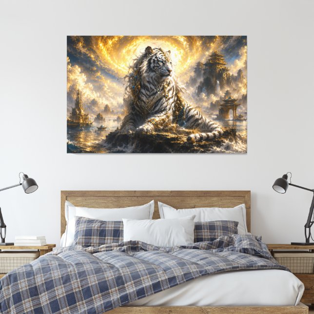 Toile Tigre Blanc Céleste Gardien de la Rive au Clair de (Insitu(Chambre))