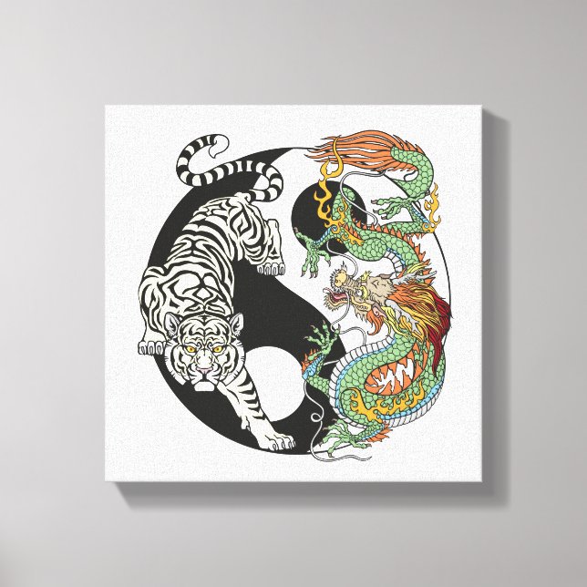 Toile Tigre blanc contre dragon vert dans le Yin yang c (Recto)