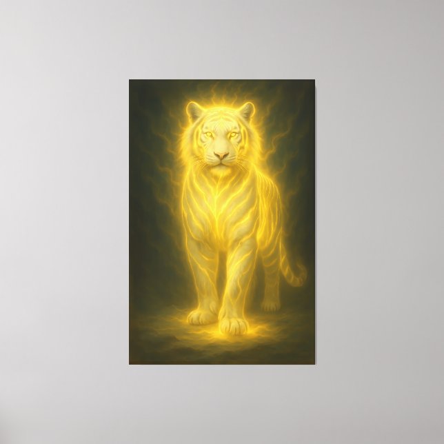 Toile Tigre Blanc Divin Doré – Art Fantastique de Luxe (Recto)
