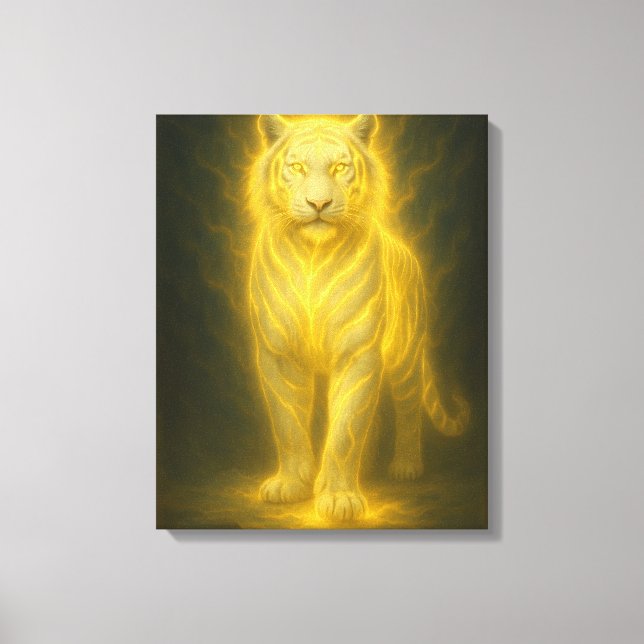 Toile Tigre Blanc Divin Doré – Art Fantastique de Luxe (Recto)