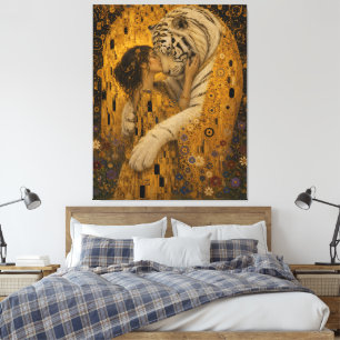 Toile Tigre Blanc Doré Baiser Éternel Fantaisie Artistiq