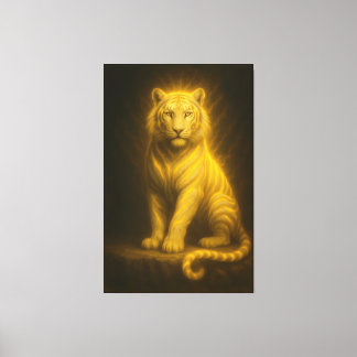 Toile Tigre Blanc Doré Céleste – Aura de Trône Radieux