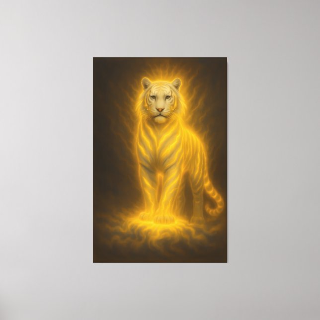 Toile Tigre blanc doré céleste – Puissance divine rayonn (Recto)