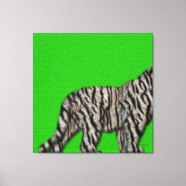 Toile Tigre blanc du Bengale : fond de fureur sur vert (Recto)