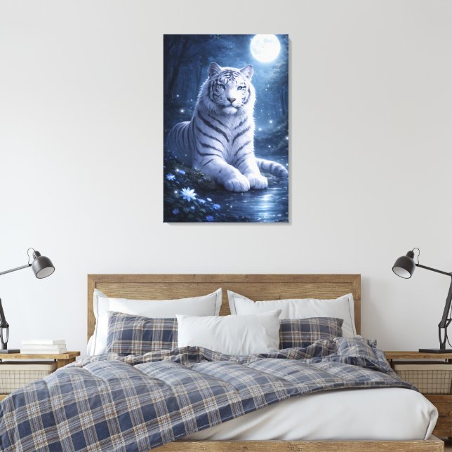 Toile Tigre Blanc Gardien – Force Silencieuse et Douceur (Insitu(Chambre))