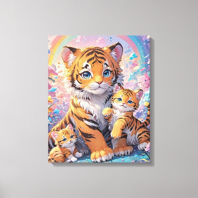 Toile Tigre & Cubs Animé Cute Pastel (Recto)