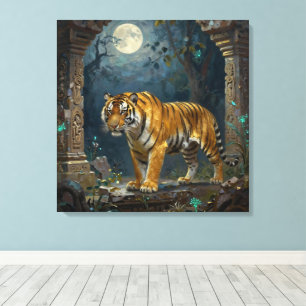 Toile Tigre dans les dunes anciennes sous la pleine lune