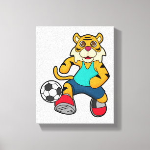Toile Tigre en joueur de football avec balle de football