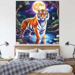 Toile Tigre majestueux dans un paysage fantastique au cl