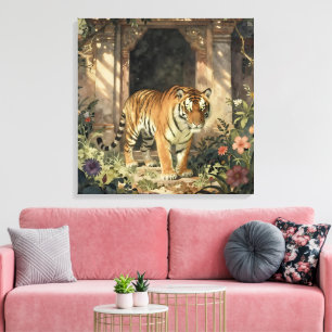 Toile Tigre majestueux marchant à travers les dunes anci