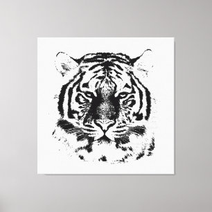 Toile Tigre noir et blanc visage gros
