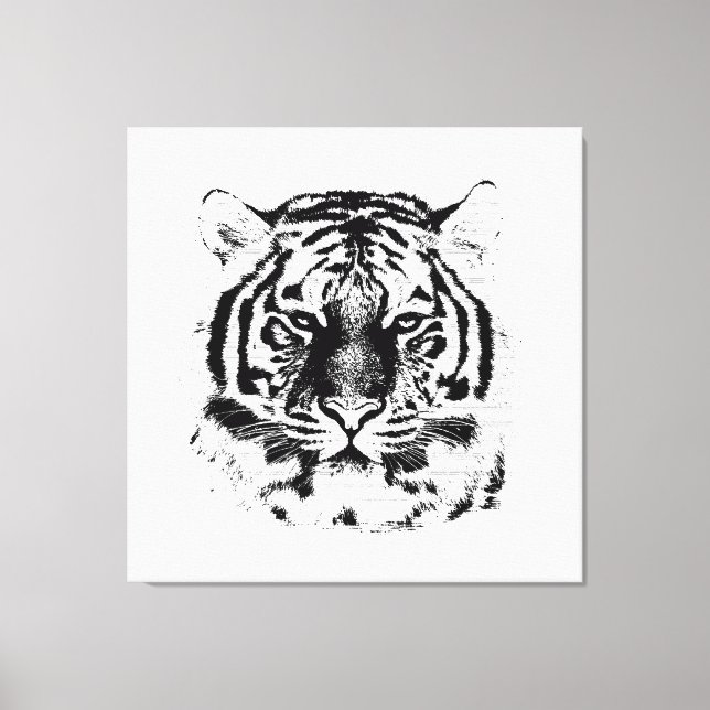 Toile Tigre noir et blanc visage gros (Recto)