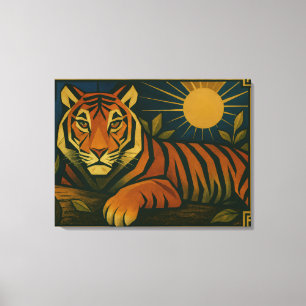 Toile Tigre stylisé dans le cadre ornemental Sunburst