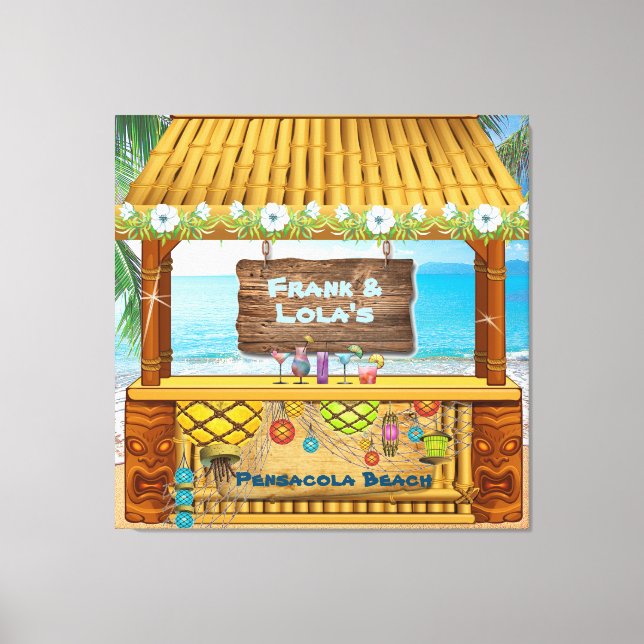 Toile Tiki Shack Blue Beachy Floral Photo Dessin (Recto)