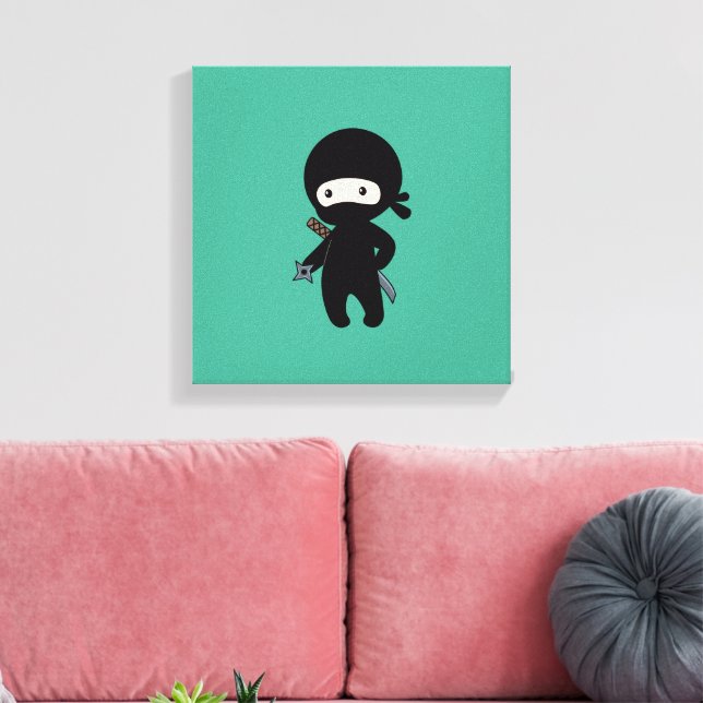 Toile Tiny Ninja Holding Throwing Star sur Green (Insitu(Salon))