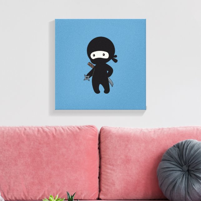 Toile Tiny Ninja tenant l'étoile au volant sur le bleu (Insitu(Salon))