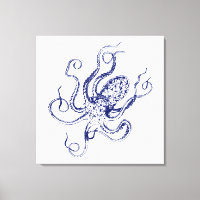 Tirage de pieuvre stylisé vintage no 1 bleu