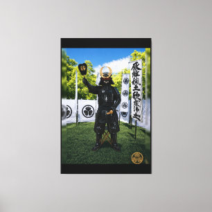 Toile Tokugawa Ieyasu Ciel Bleu Armure de Samouraï 40x60