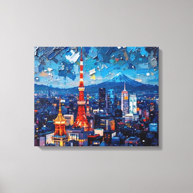 Toile Tokyo Skyline Premium Canvas Wall Art | Ville noct (Recto)