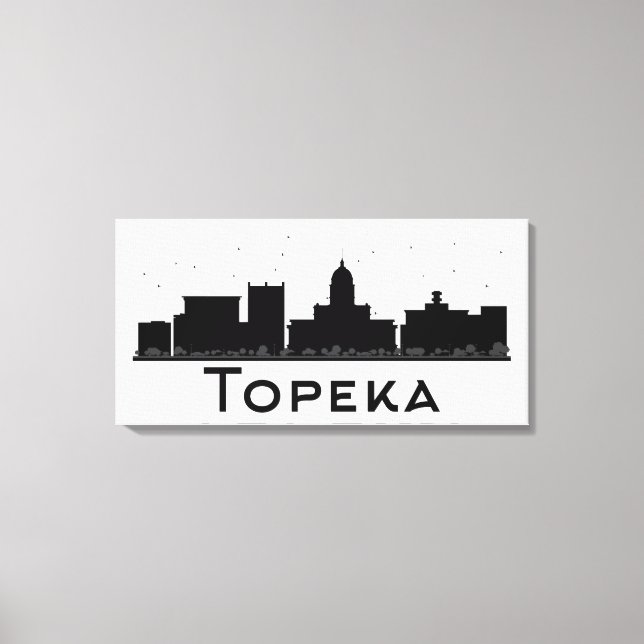 Toile Topeka, Kansas | Skyline de la ville noire et blan (Recto)