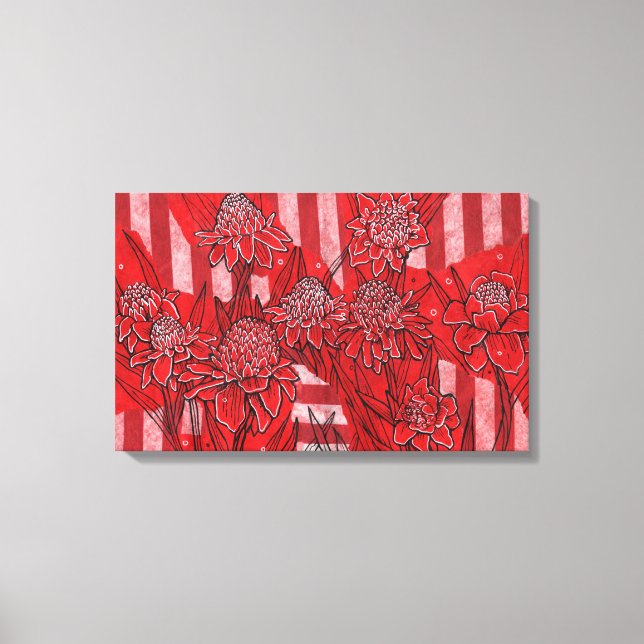 Toile Torch Ginger Lily, Fleurs rouges Tropical Floral A (Recto)