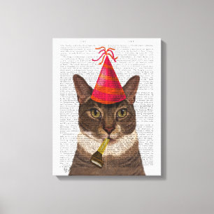 Toile Tortoiseshell Cat with Party Casquette