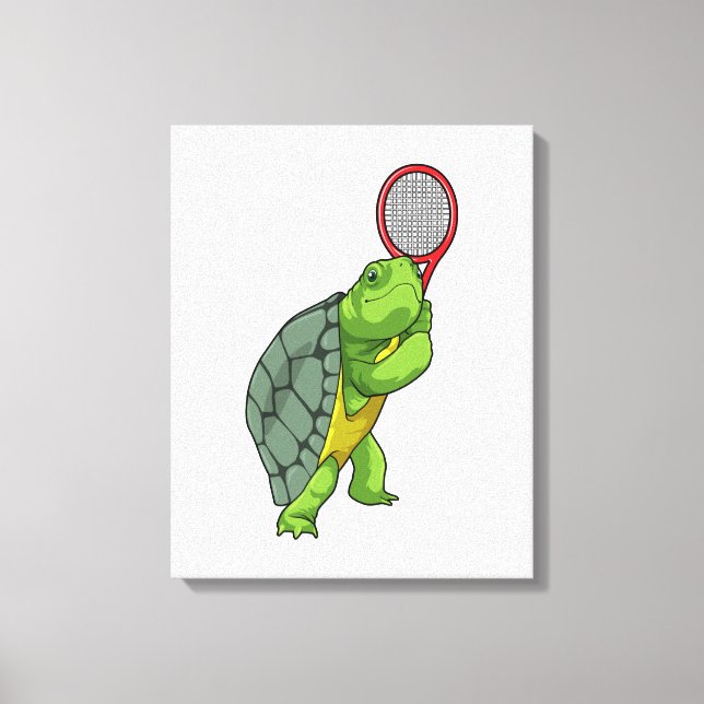 Toile Tortue au Tennis avec raquette de tennis (Recto)